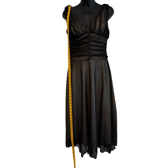 Connected Black Sheer Ruched V Neck Sleeveless Midi Dress Size 10 - Picture 8 of 9